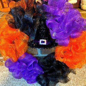 Halloween wreath! Beautiful. Homemade. 
Orange. Purple. Black.